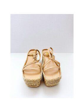 Size 8.5 Women’s Beige Platform Wedge Sandals Strappy Espadrille Style